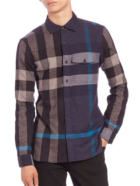 navy blue burberry shirt free shipping|Burberry flannel shirt men's.